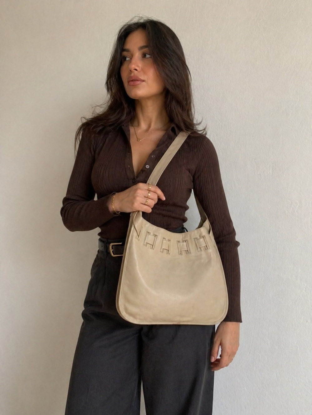 Gucci Vintage Beige Leather Shoulder Bag  Jackie O Jackie Hobo Tom Ford